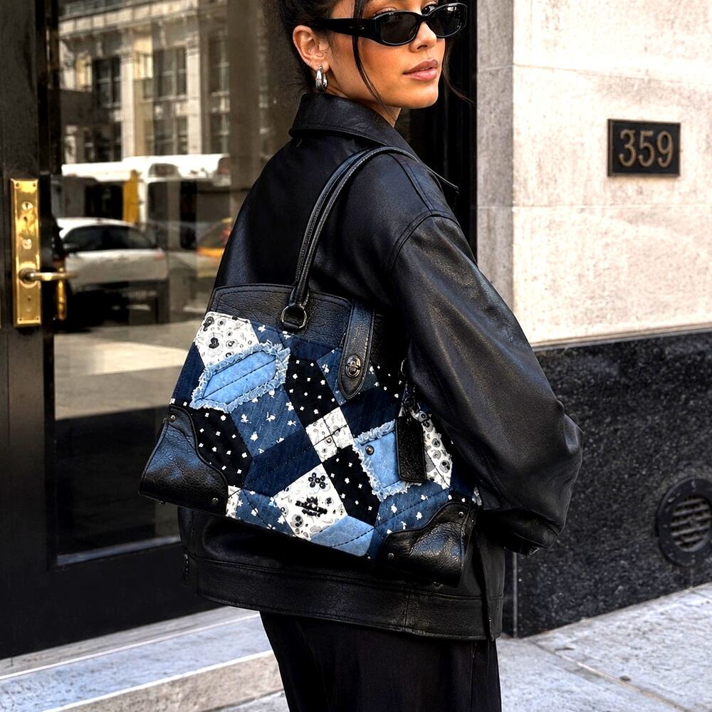 Coach Mercer Satchel Canyon Quilt Denim black blue quilted patchwork design
